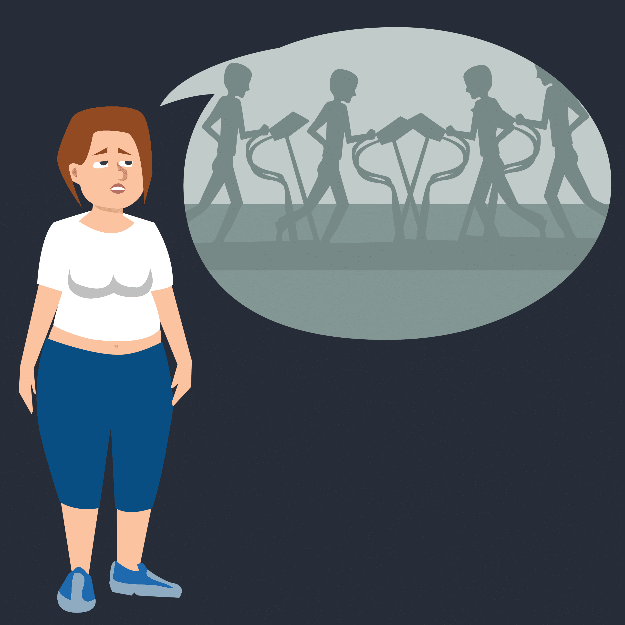 fat woman has a complex about her body - funny vector illustration of fat shaming