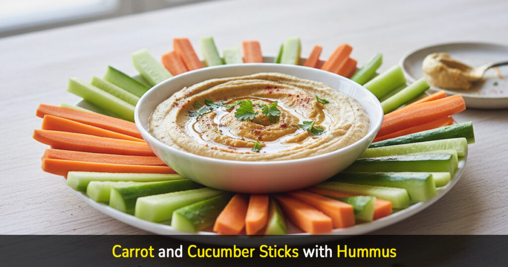 carrot and cucumber sticks with hummus