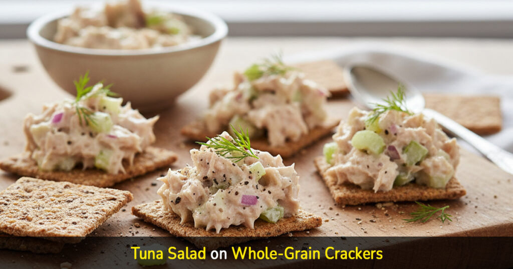 tuna salad on whole-grain crackers